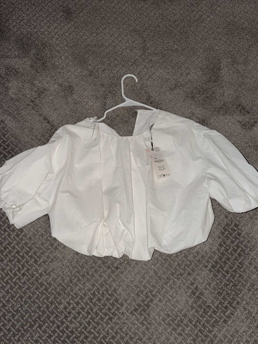 Zara White Puff Sleeve Cropped Blouse